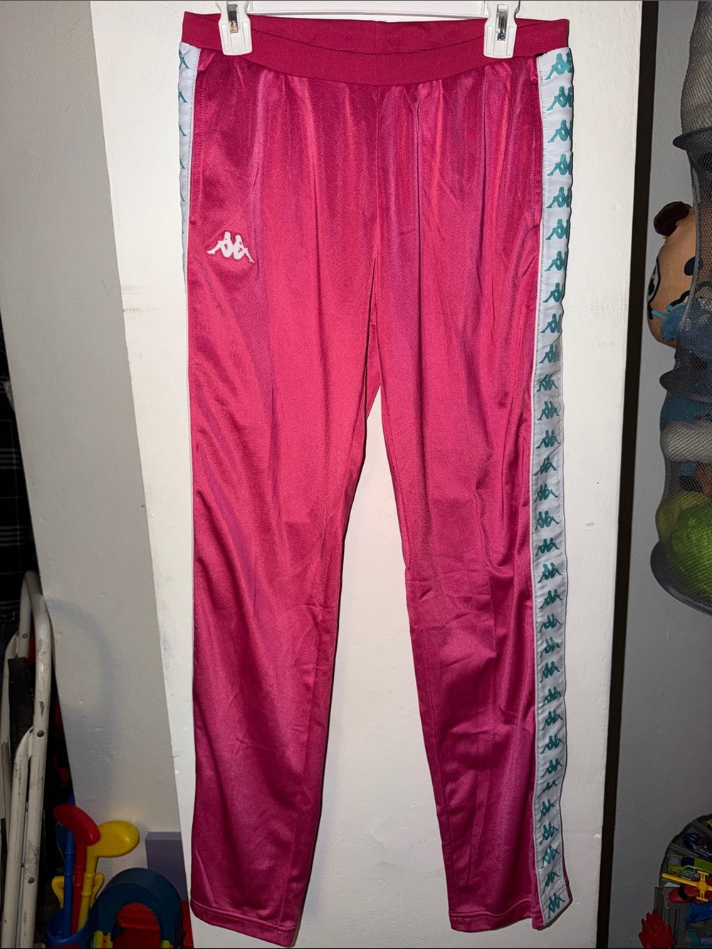 Kappa Magenta Track Pants with White & Teal Logo Tape